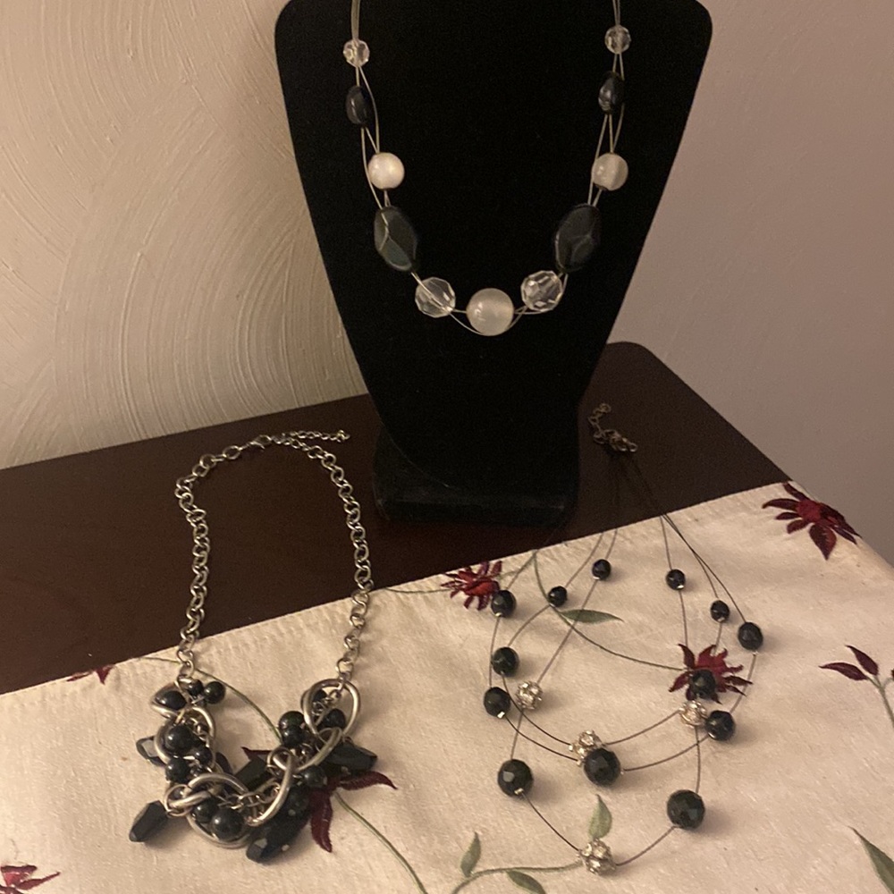 Bundle of 3 Necklaces - all in silver, black, clear and sparkly crystals